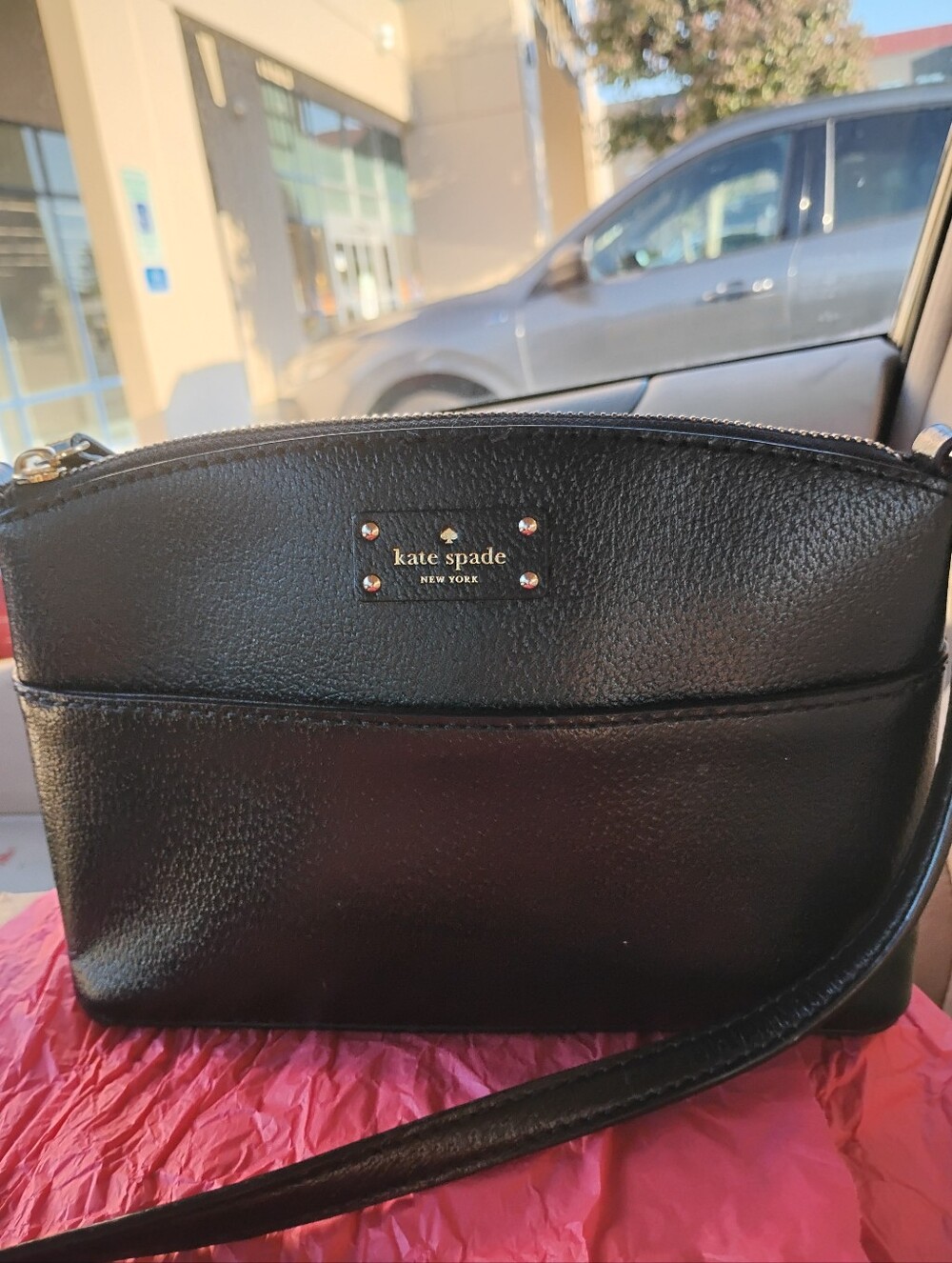 kate spade Brown and Gold Zip-Top Crossbody Interior View